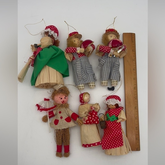 Vintage Lot of Six Christmas Corn Husks || SALE Corn Husk Ornaments Dolls - Picture 8 of 11